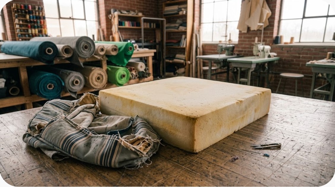 Outdoor patio cushion stripped to its bare weather-resistant foam core